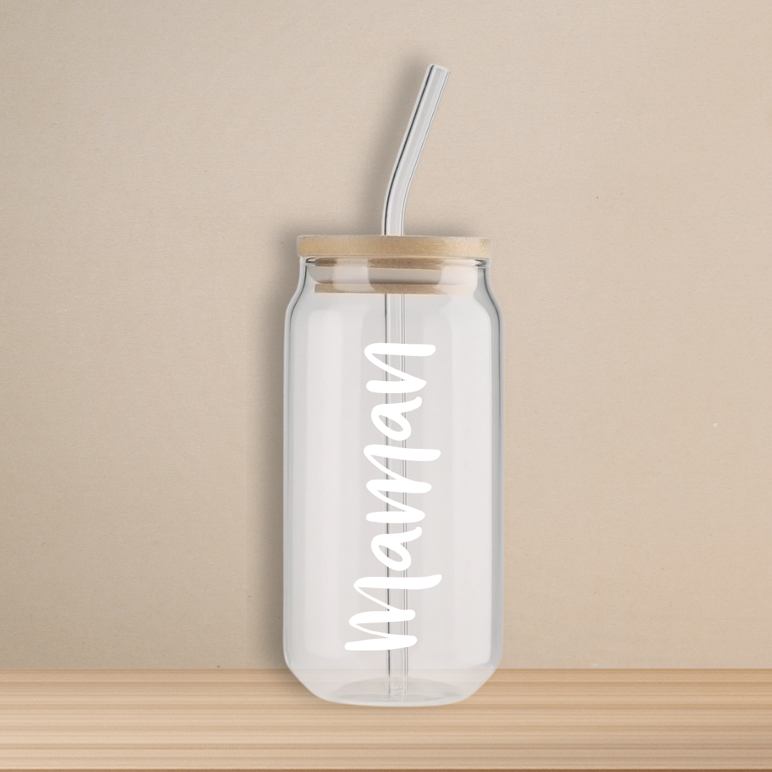 Verre - Maman texte horizontal (Personnalisable)