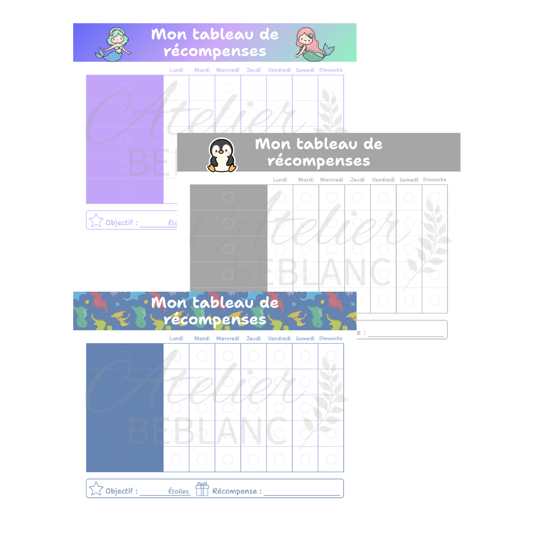 Tableau de récompenses enfant - KIT ou  PRÊT À L'EMPLOI
