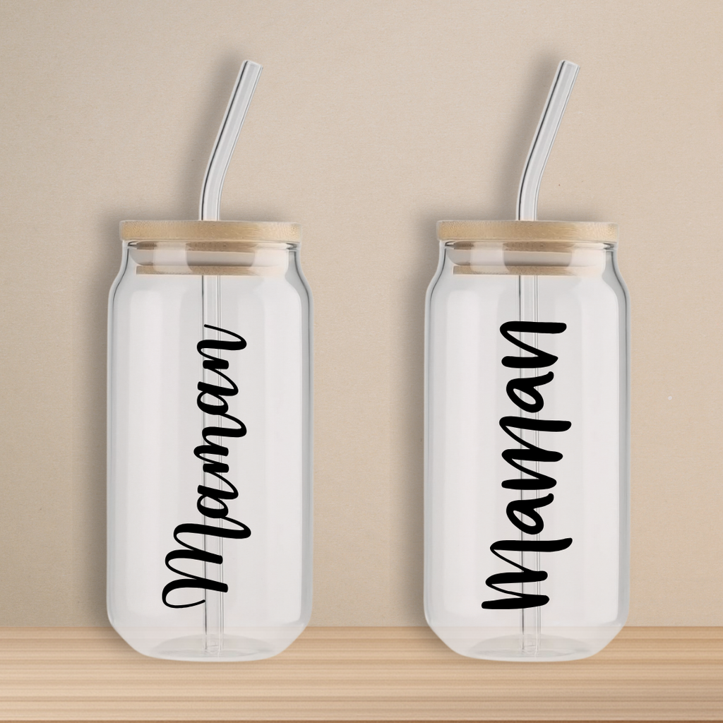Verre - Maman texte horizontal (Personnalisable)