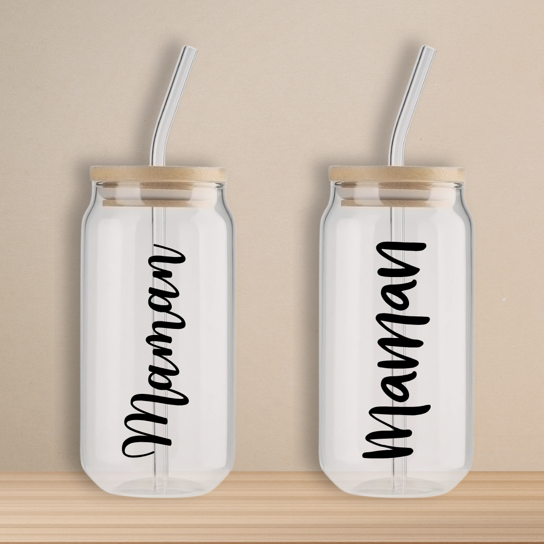 Verre - Maman texte horizontal (Personnalisable)